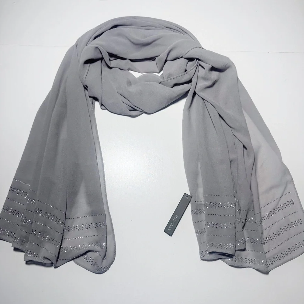 Ellen Tracy Sheer Gray Scarf/Wrap with Rhinestone Embellished Detail